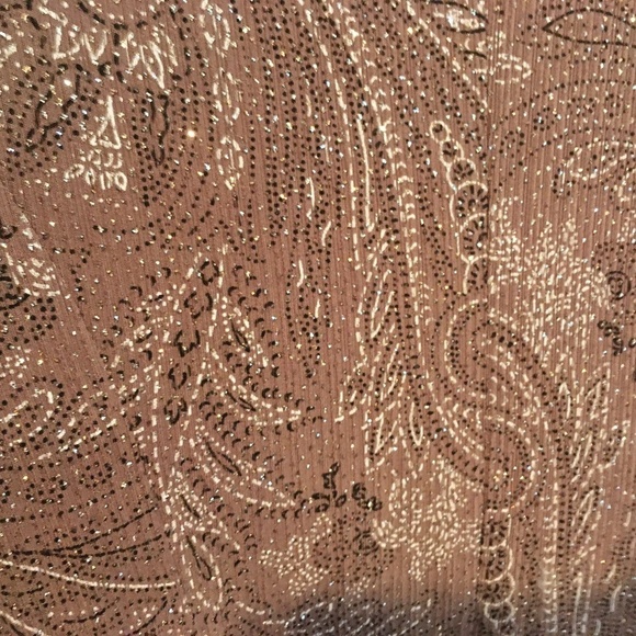 Vintage Formal Cardigan Fairy Bolero Slinky knit Sequin Paisley Taupe Silver L - Picture 9 of 10